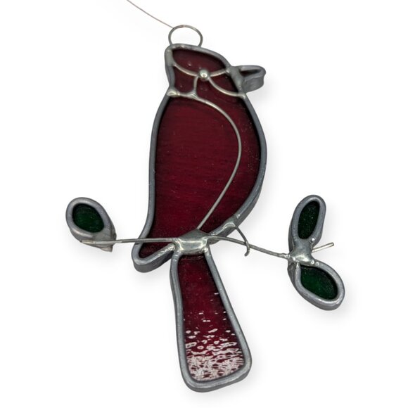 Unknown Other - Red Stained Leaded Glass Cardinal Bird Suncatcher